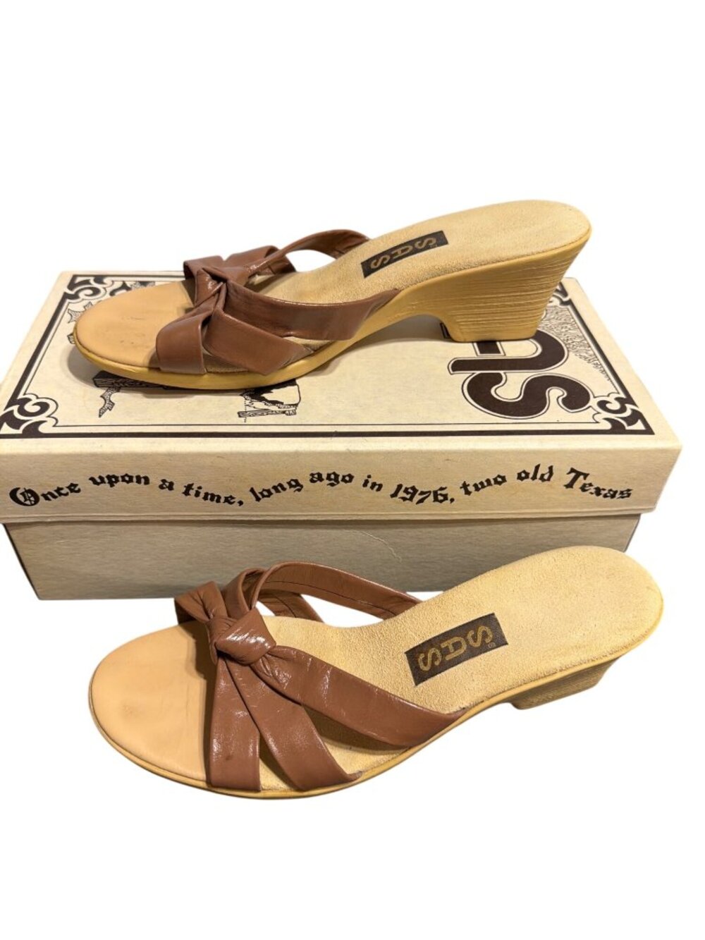SAS Brown Leather Wedge Sandals Shoes Rubber 2.5" Heel Strappy Knot 249070 Sz 8